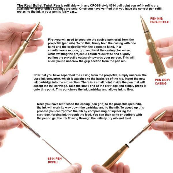 50 Caliber Real Bullet Twist Pen in Brass