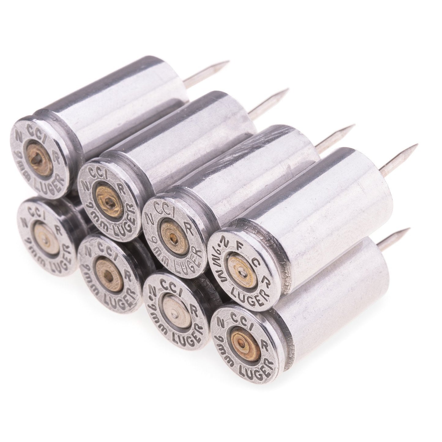 9MM Bullet Push Pins (Pack of 8) -  Available in Brass or Nickel